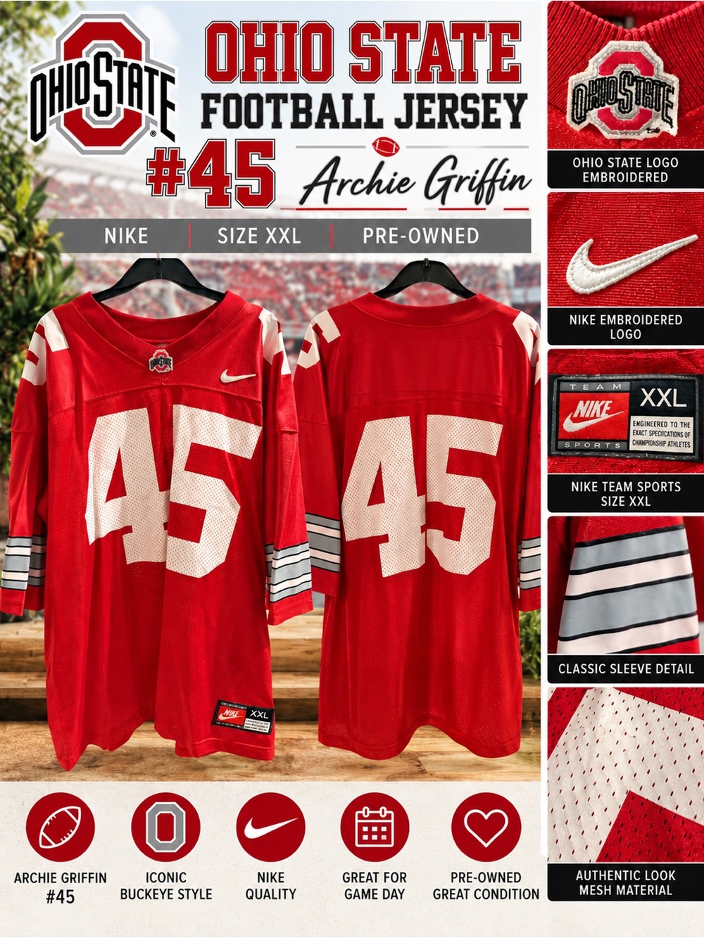 Nike Ohio State Buckeyes #45 Archie Griffin Football Jersey XXL